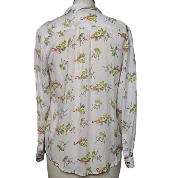 Anthropologie- Maeve Blouse White Jungle Monkey 🐒 Tiger 🐅 Print Shirt Size 4 - Picture 5 of 8